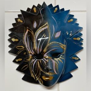 Artistic Blue and Black Mask with Gold Accents